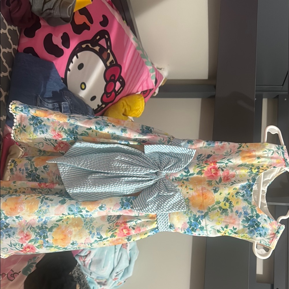 Rare Editions Floral Kids Dress with Blue Bow